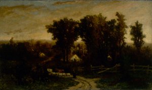 Nimetön (nainen karjan ja lampaiden kanssa hämärässä) tekijältä Edward Mitchell Bannister