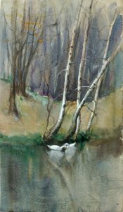 Nimetön puukohtaus koivuilla ja ankoilla, n.d. tekijältä Edward Mitchell Bannister