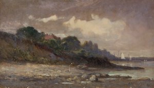 Nimetön rantaviiva, purjeveneet ja katto, 1893. tekijältä Edward Mitchell Bannister