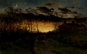 Nimetön auringonlasku neljänneskuu ja maalaistalo, 1883.