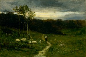 Nainen kävelee polkua pitkin tekijältä Edward Mitchell Bannister