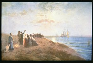 Pyhiinvaeltajien maihinnousu (öljy kankaalle) tekijältä Edward Moran