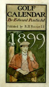 Golfaaja istuu mailien vieressä, piirtää vesiväreillä. (1899?), Edward Penfield 1866-1925, yhdysvaltalainen taiteilija. tekijältä Edward Penfield