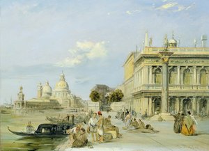 Näkymä Doganalle ja Santa Maria della Salutelle Piazzettalta, Venetsialta (öljy kankaalle) (94868-pari)
