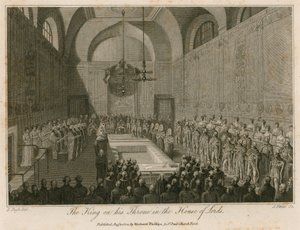 Kuningas valtaistuimellaan Lords-huoneessa tekijältä Edward Pugh