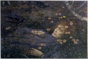 "Voi mitä se ontelossa on?" (akvarelli paperille) tekijältä Edward Robert Hughes
