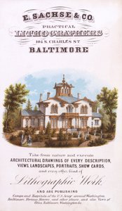 E. Sachse und Co., Practical Lithographers, 104 S. Charles St., Baltimore, (litografia [kauppakortti]) tekijältä Edward Sachse