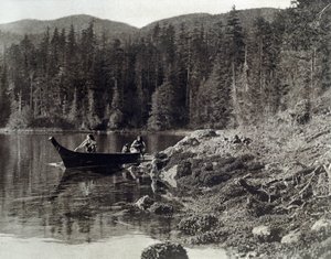 Amerikan intiaanit melomassa nootkan rannalla tekijältä Edward Sheriff Curtis