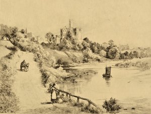 The Coquet: Warkworth Castle tieltä Ambleen, n.1880 (etsaus)