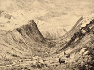 The Highland Dee: Garcharyn ja Larig Burnsin tapaaminen, n. 1880 (etsaus)