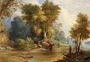River Scene with Anglers, the Leadon, Gloucestershire, n. 1880