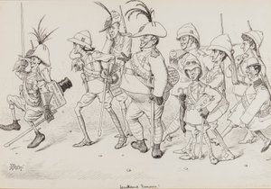 Dan Leons Light Horse, mukaan lukien karikatyyrit Henry Irvingistä, Beerbohm Tree, R.B., W.S. Penley, Forbes Robertson ja E.P., Punch, marraskuu 1902 tekijältä Edward Tennyson Reed