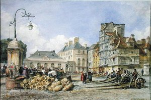 Kauppatori mantereella (vesiväri paperille) tekijältä Edward William Cooke