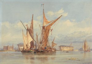 Pomminkestävä akku lähellä Gillinghamia, Medwayn varrella... tekijältä Edward William Cooke