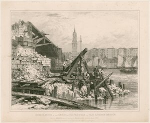 Old London Bridgen osan purkaminen. maaliskuuta 1832 tekijältä Edward William Cooke