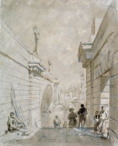 London Bridge, 1833, katsot pohjoiseen ylemmältä portaalta lähellä Tooley Streetiä tekijältä Edward William Cooke