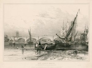 New London Bridge, Billingsgate (matala vesi), piirretty 31. heinäkuuta 1832 tekijältä Edward William Cooke