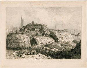 Osa Old London Bridgeä sellaisena kuin se ilmestyi kesäkuussa 1832 tekijältä Edward William Cooke