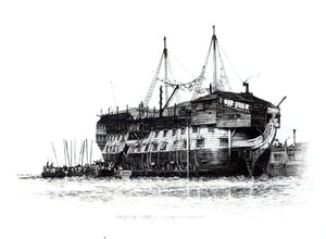 Vankilaiva Portsmouthin satamassa: Vankeja laivalla, 1828