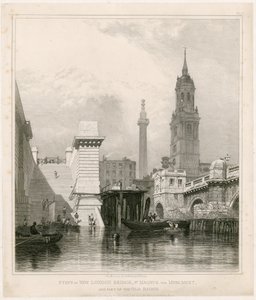 New London Bridgen portaat, St Magnus, monumentti ja osa Old Bridgeä tekijältä Edward William Cooke