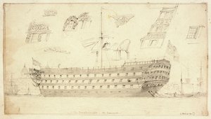 Dreadnought Greenwichin edustalla, noin 1830 (grafiitti). tekijältä Edward William Cooke