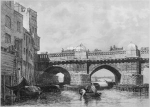 The Southwark End of Old London Bridge, 1831, 1912. Taiteilijat: Unknown, Edward William Cooke. tekijältä Edward William Cooke