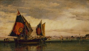 Venetsialainen laguuni kalastusveneineen tekijältä Edward William Cooke