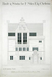 Talo ja studio F. Miles Esqille, Chelsea, kaiverrus C.P. Edwards (katso myös 176482-485) tekijältä Edward William after Godwin