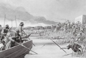 Kassilaisten tekemä merialueen valloitus (litografia) tekijältä Edwin A. Morrow