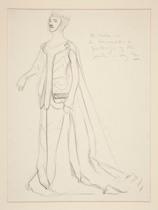 Nainen, pukupiirros Henry Irvingille tekijältä Edwin Austin Abbey