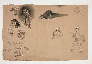 Erilaisia figuuritutkimuksia (recto ja verso) tekijältä Edwin Austin Abbey