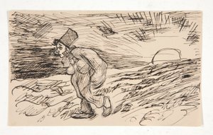 Sarjakuva hahmosta kävelemässä auringonnousun aikaan. opiskella tekijältä Edwin Austin Abbey