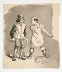 Sarjakuva kahdesta miehestä ja rikkoutuneesta ruukusta tekijältä Edwin Austin Abbey