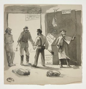 Sisällissodan luonnos (recto); Mies katselee maalausta (versio) tekijältä Edwin Austin Abbey