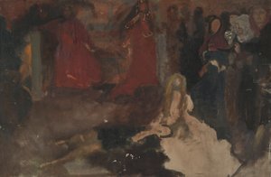 Sävellystutkimus, näytelmäkohtaus Hamletissa, näytös III, kohtaus II tekijältä Edwin Austin Abbey