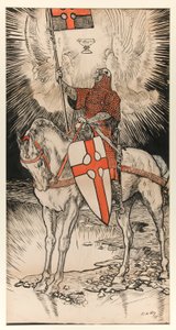 Piirustus Abbeyn kirjan näyttelyn ja julkaisun julisteeseen tekijältä Edwin Austin Abbey
