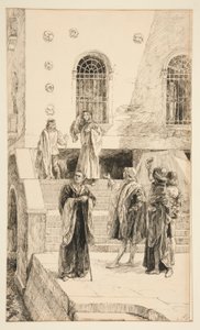 Exuent Salarino ja Salanio, näytöksestä I, kohtaus i, Merchant of Venice tekijältä Edwin Austin Abbey