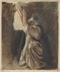 Figuuritutkimus nunnasta, Galahadin lapsuus, teoksessa The Quest and Achieveve of the Holy Graal, Book Delivery Room, Boston Public Library tekijältä Edwin Austin Abbey