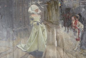 Figuuritutkimus, mahdollisesti Margaretille ja Faustille tekijältä Edwin Austin Abbey