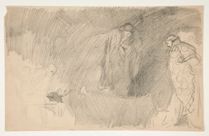 Figuuri levossa, luonnos tuntemattomasta Shakespearen näytelmästä tekijältä Edwin Austin Abbey