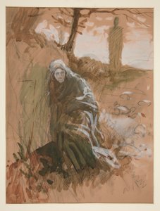 Figuuri metsässä - tunnistamaton kuva tekijältä Edwin Austin Abbey