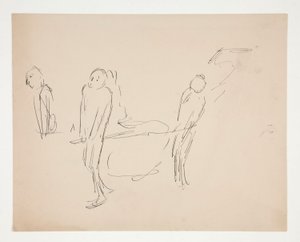 Figuuritutkimus - kaksi miestä kantamassa paareja tekijältä Edwin Austin Abbey