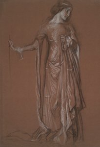 Kuviotutkimus. Puuhiiltä ja liitua punaiselle paperille. tekijältä Edwin Austin Abbey