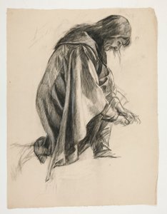 Figuuritutkimus Sir Lancelotille ja Sir Borsille, jotka asettavat Galahadin kannuiksi (?), The Quest of the Holy Graalista (toinen 15 maalauksen sarjasta Bostonin julkiselle kirjastolle, valmistui vuonna 1901) tekijältä Edwin Austin Abbey
