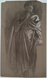 Figuuritutkimus, mies pitelee pukua tekijältä Edwin Austin Abbey