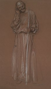 Figuuritutkimus, vanha mies henkilökunnan kanssa, mahdollisesti Polonius sisällä tekijältä Edwin Austin Abbey