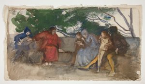 Figuurit istuvat ulkopenkillä tekijältä Edwin Austin Abbey
