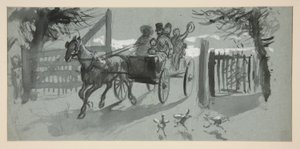 Ryhmä ihmisiä avoimessa kärryssä - (tunnistamaton kuva) tekijältä Edwin Austin Abbey
