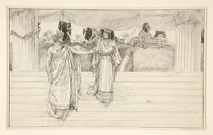Hermione rukoilee Polixenesia – näytös I, kohtaus II, talvi tekijältä Edwin Austin Abbey