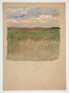 Maisema, jossa on kenttä, horisontti, taivas tekijältä Edwin Austin Abbey